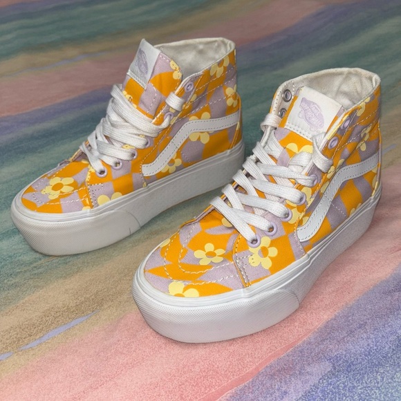 Vans SK8-Hi Tapered Stackform Shoes In Checkerboard Floral Orange size 5 - Picture 2 of 7